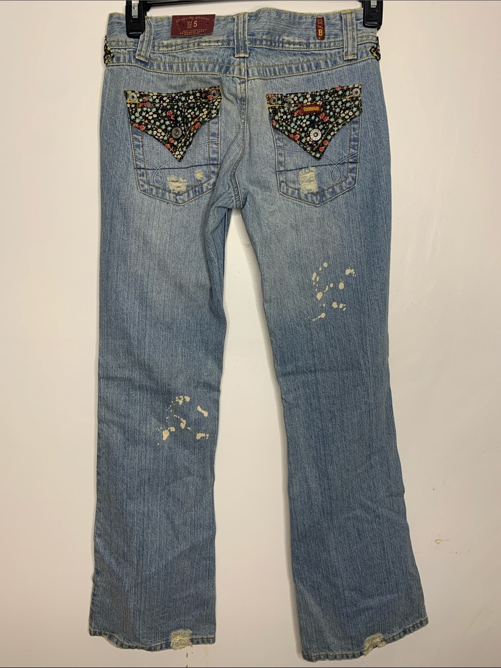 New Y2k Bongo Cotton boho hippie distressed Patchwork pocket Flare lowrise Jean